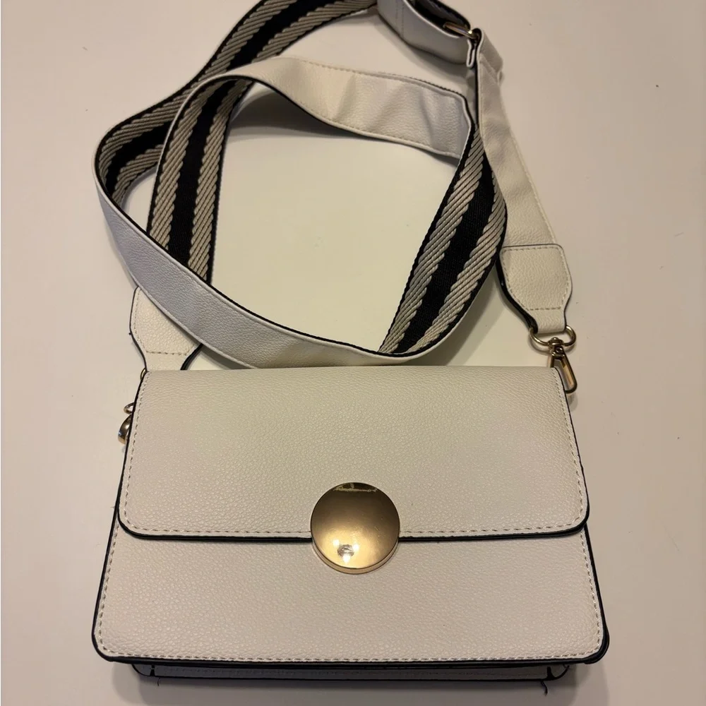 White Crossbody Bag with Gold Accent - Picture 1 of 6